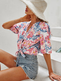 Mid Long Lantern Sleeve Blouse Flowers Printed Shirt MEWOW#OOTD