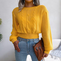 Crew Neck Pullover Cropped Cable Knit Sweater MEWOW DAILY