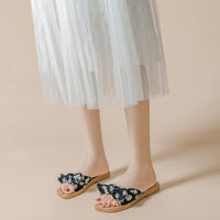 Fabric Bowtie One-band Flat Slippers (Daisy Flowers) MEWOW#OOTD