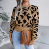 Leopard Pattern Crew Neck Cropped Pullover Sweater MEWOW DAILY