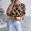 Leopard Pattern Crew Neck Cropped Pullover Sweater MEWOW DAILY