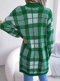 Open Front Mid Long Plaid Cardigan with Waist Strap MEWOW DAILY