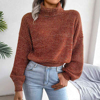 Turtle Neck Lantern Sleeve Cropped Pullover Sweater MEWOW DAILY