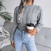 Crew Neck Pullover Slim Fitted Waist Cropped Cable Knit Sweater MEWOW DAILY