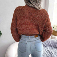 Turtle Neck Lantern Sleeve Cropped Pullover Sweater MEWOW DAILY