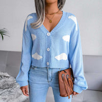 Cute Clouds Pattern Drop Shoulder Button Up Cardigan MEWOW DAILY