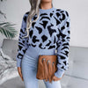 Leopard Pattern Crew Neck Cropped Pullover Sweater MEWOW DAILY