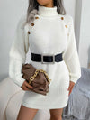 Turtle Neck Mid Thigh Buttons Decored Knit Dress MEWOW DAILY