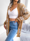 Open Front Mid Long Plaid Cardigan with Waist Strap MEWOW DAILY