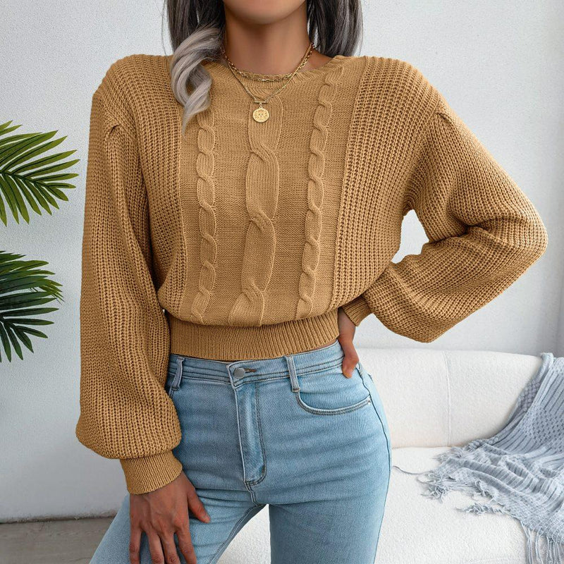 Crew Neck Pullover Cropped Cable Knit Sweater MEWOW DAILY