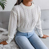 Crew Neck Pullover Slim Fitted Waist Cropped Cable Knit Sweater MEWOW DAILY