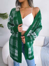 Open Front Mid Long Plaid Cardigan with Waist Strap MEWOW DAILY