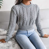 Crew Neck Pullover Slim Fitted Waist Cropped Cable Knit Sweater MEWOW DAILY