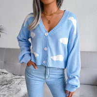 Cute Clouds Pattern Drop Shoulder Button Up Cardigan MEWOW DAILY