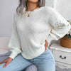 Crew Neck Lantern Sleeve Patchwork Pullover Sweater MEWOW DAILY