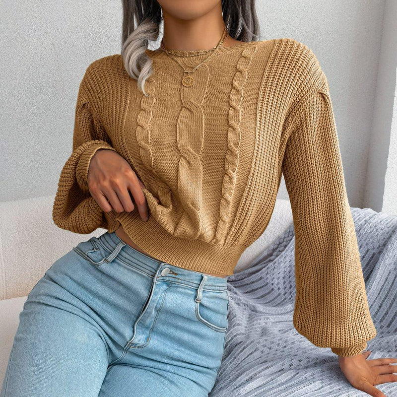 Crew Neck Pullover Cropped Cable Knit Sweater MEWOW DAILY