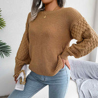 Crew Neck Lantern Sleeve Patchwork Pullover Sweater MEWOW DAILY