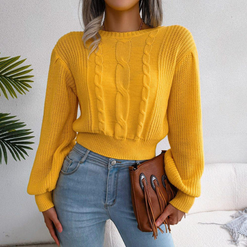 Crew Neck Pullover Cropped Cable Knit Sweater MEWOW DAILY