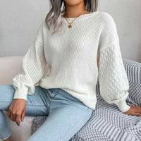 Crew Neck Lantern Sleeve Patchwork Pullover Sweater MEWOW DAILY