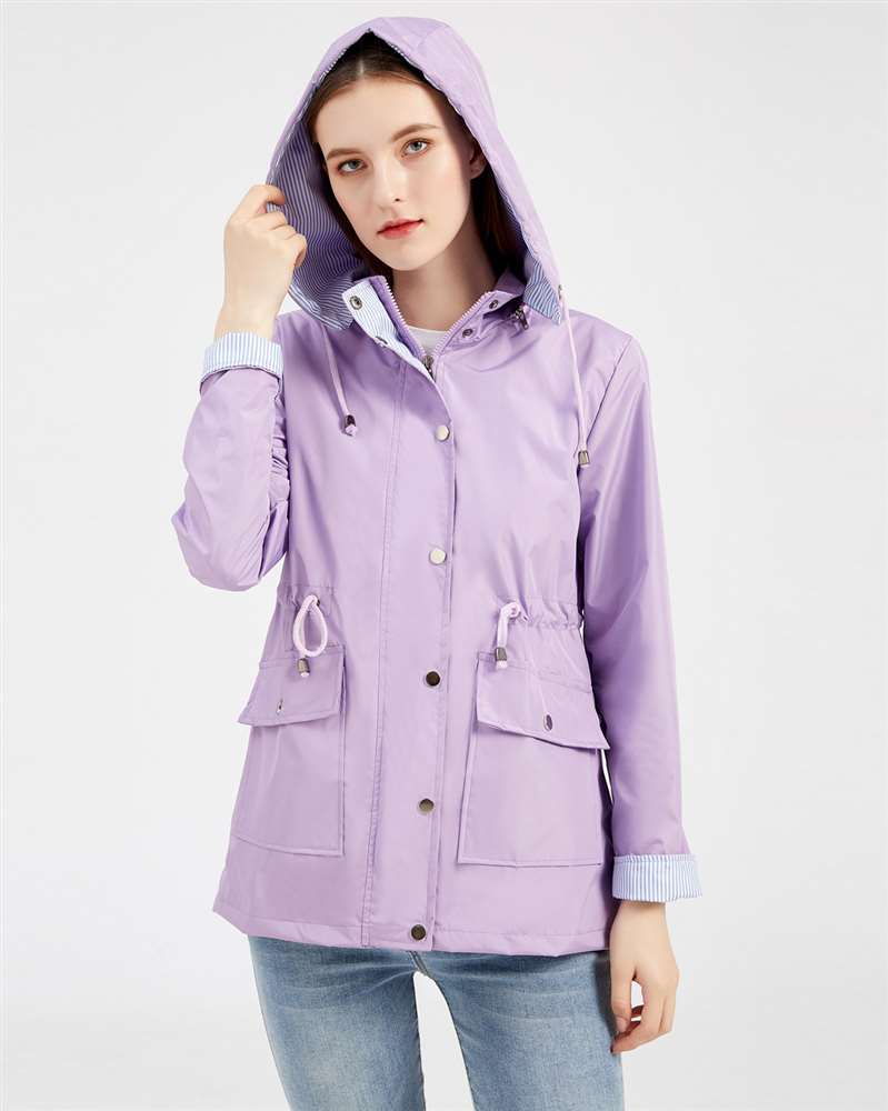 Drawstring Waist Windbreaker with Removable Hood MEWOW DAILY