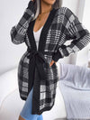 Open Front Mid Long Plaid Cardigan with Waist Strap MEWOW DAILY