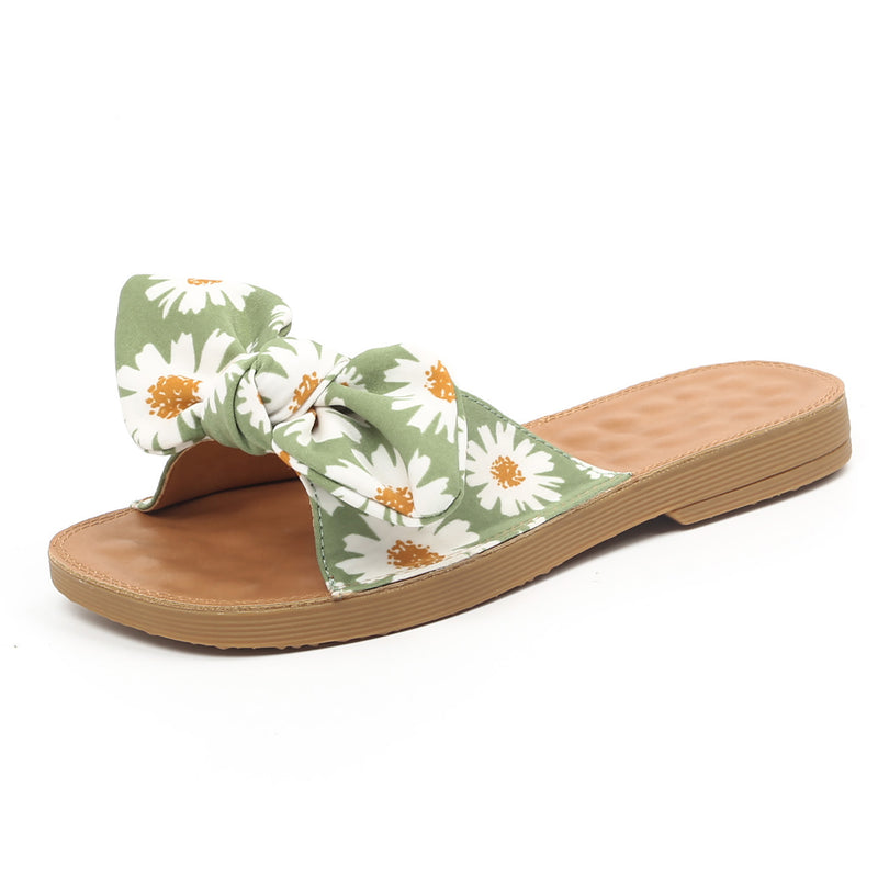 Fabric Bowtie One-band Flat Slippers (Daisy Flowers) MEWOW#OOTD