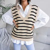 Casual V-neck Stripes Knit Sweater Vest MEWOW DAILY