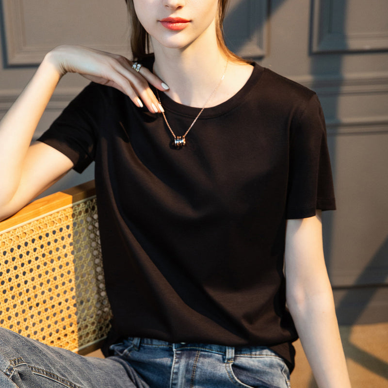 Summer Daily Basic Tee , Mercerized Cotton with Silk / O-Neck MEWOW#OOTD