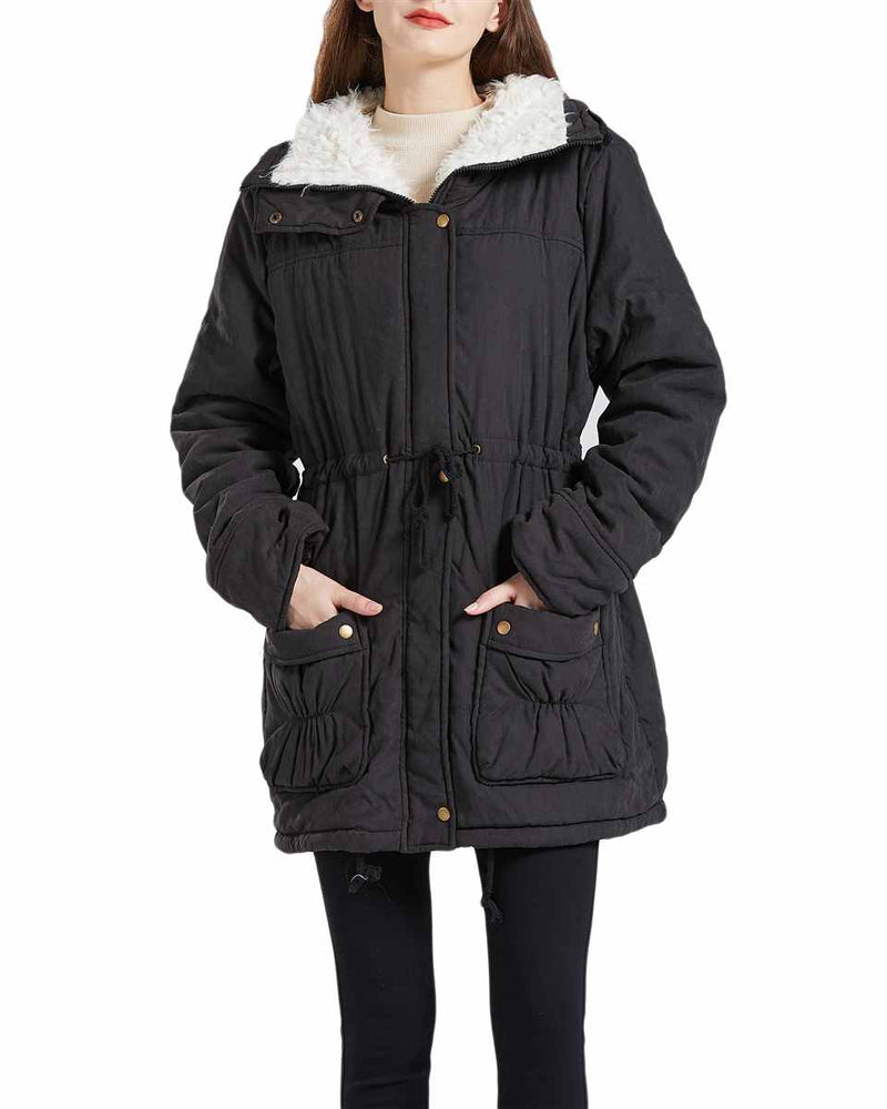 Women's Winter Mid Length Thick Warm Faux Lamb Wool Lined Jacket