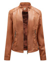 Slim Fit Stand Collar PU Leather Moto Jacket MEWOW DAILY