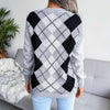 Casual V-neck Argyle Pattern Pullover Sweater MEWOW DAILY