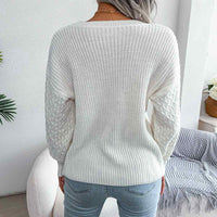 Crew Neck Lantern Sleeve Patchwork Pullover Sweater MEWOW DAILY