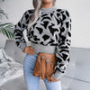 Leopard Pattern Crew Neck Cropped Pullover Sweater MEWOW DAILY